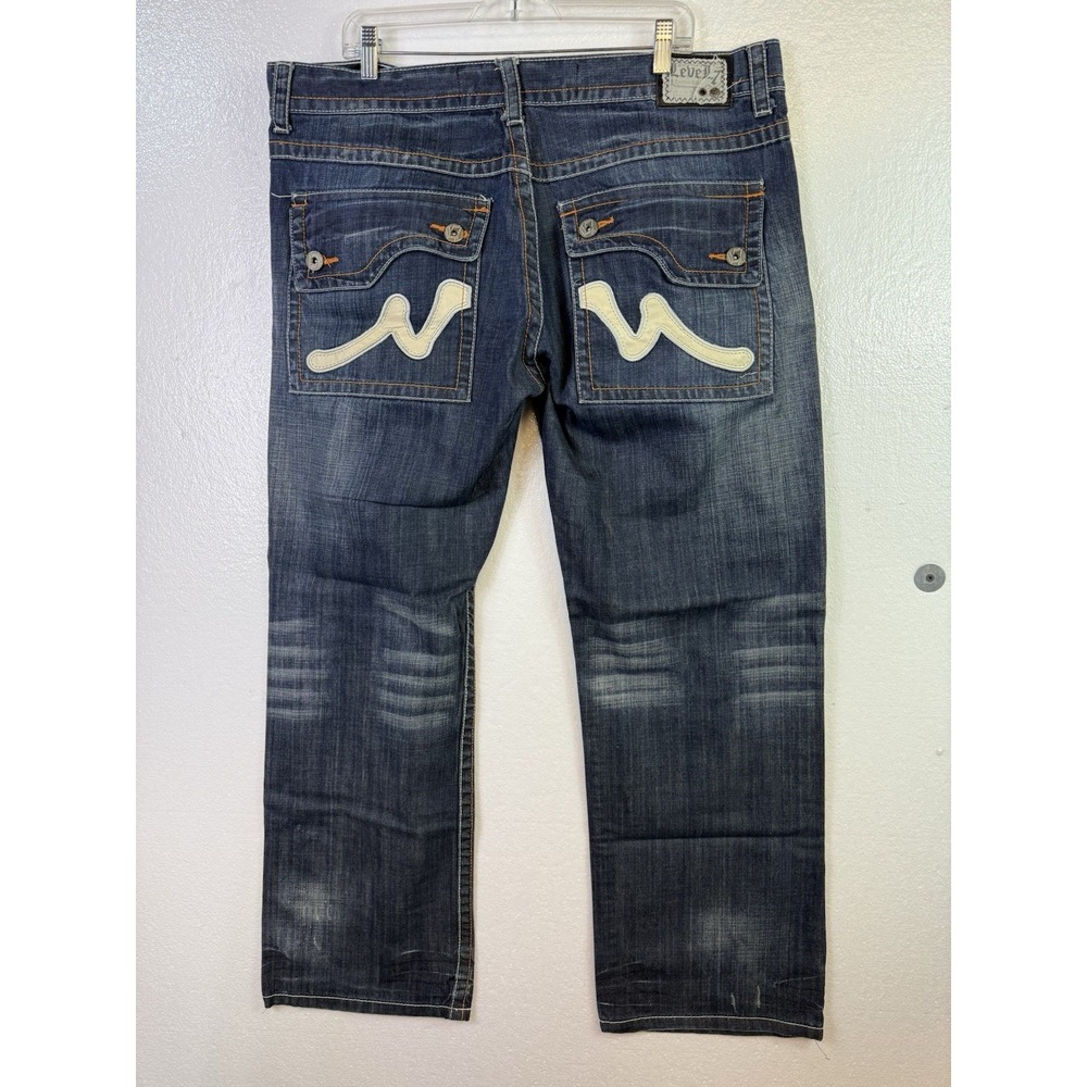 Level 7 Mens Relaxed Jeans Sz 40x32 Blue Denim Logo Wide Leg‎ Distressed Y2K Hip